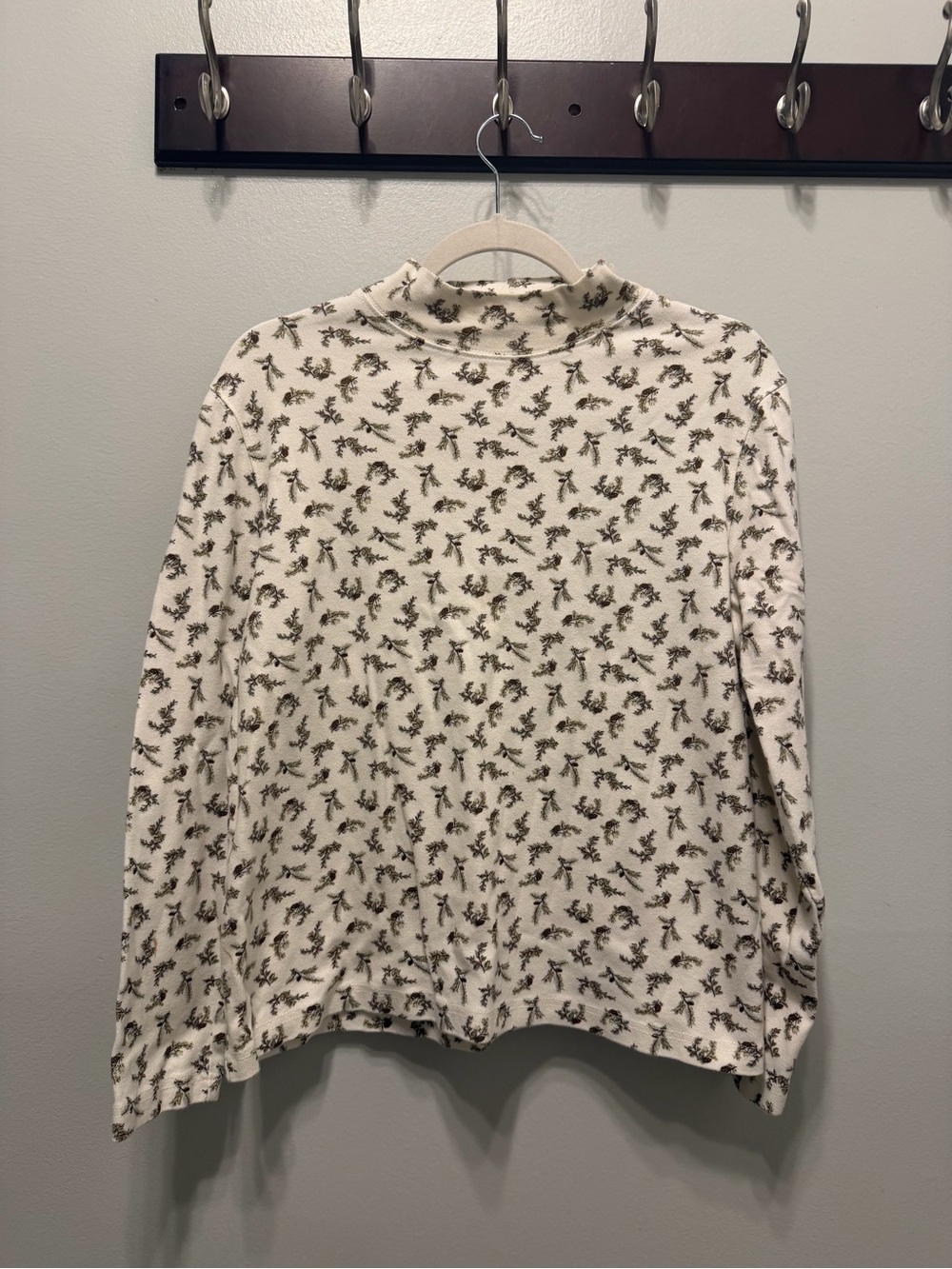 croft & barrow Cream Long-Sleeve Turtleneck with Brown Botanical Print